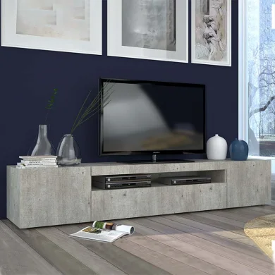 Mobiletto porta tv soggiorno 200x37cm cemento Light Big Gihome®