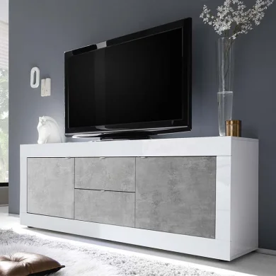 Mobile porta tv 210x66cm 2 ante 2 cassetti bianco lucido cemento Eternity