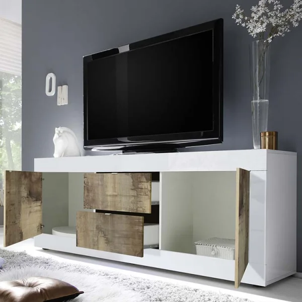 Mobile porta tv 2 ante 2 cassetti 210x66cm bianco lucido pero Eternity