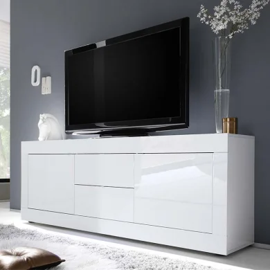 Mobile porta tv 210x66cm 2 ante 2 cassetti bianco lucido Eternity