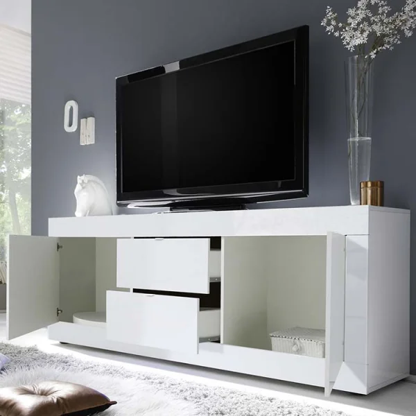 Mobile porta tv 210x66cm 2 ante 2 cassetti bianco lucido Eternity