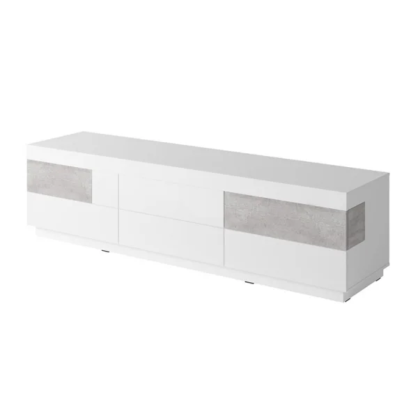 Mobile porta tv moderno 6 cassetti 206x54cm bianco lucido cemento Bahama