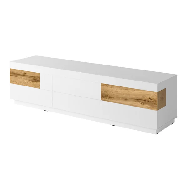 Mobile porta tv 6 cassetti 206x54cm bianco lucido rovere Bahama