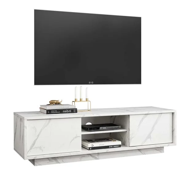 Mobile porta tv 139x44cm soggiorno 2 ante effetto marmo bianco Viking