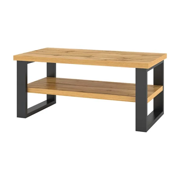 Tavolino da salotto con ripiano 110x60cm quercia metallo nero Petra