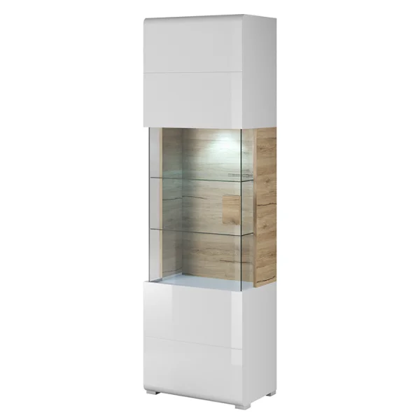 Vetrina 60x204cm moderna 1 anta bianco lucido rovere Tahiti