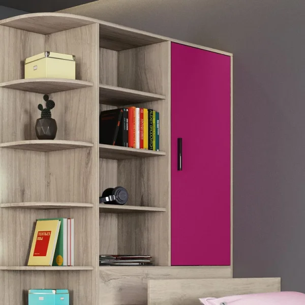 Cameretta 352x124cm 1 letto singolo con cabina rovere fucsia Mary Gihome®