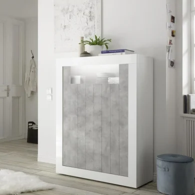 Credenza alta 110x144cm 2 ante bianco lucido cemento Florena