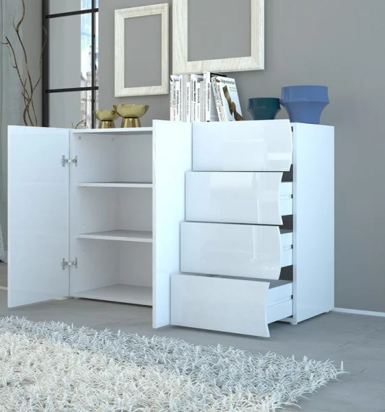 Credenza 130x81cm soggiorno moderna bianco lucido Sea Gihome®