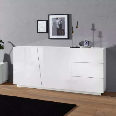 Credenza 180x86cm 2 ante 3 cassetti bianco lucido Candia Gihome®