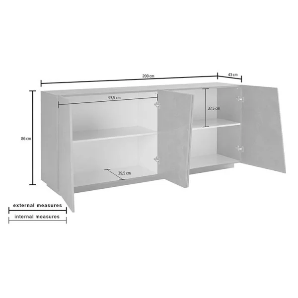 Credenza moderna 4 ante 200x86cm ossido Candia Gihome®