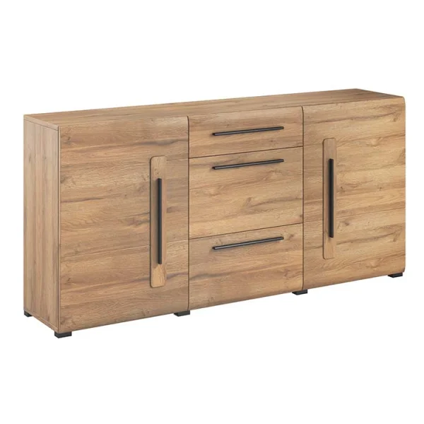 Credenza 180x86cm rovere nero moderna 2 ante 3 cassetti Maiorca