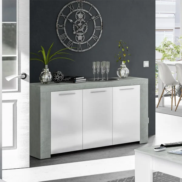 Credenza 144x80cm moderna soggiorno bianco cemento Zante