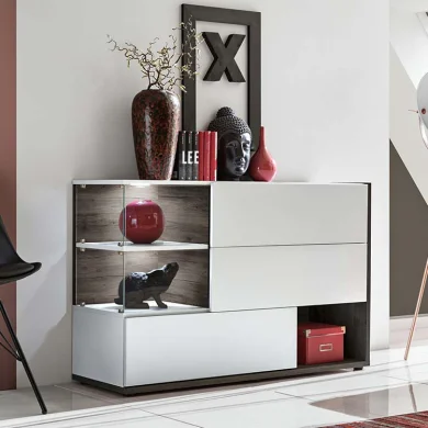 Credenza moderna 120x77cm rovere scuro bianco lucido Oviedo Gihome®