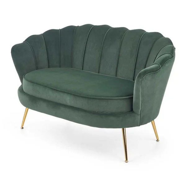 Divanetto 2 posti imbottito 131x77cm in velluto verde gambe oro Gabriella