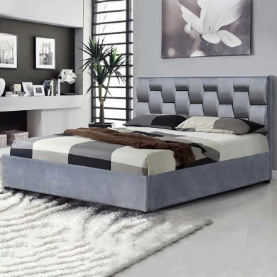 Letto imbottito matrimoniale in velluto con contenitore 160x200cm grigio Arena