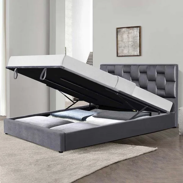 Letto imbottito matrimoniale in velluto con contenitore 160x200cm grigio Arena