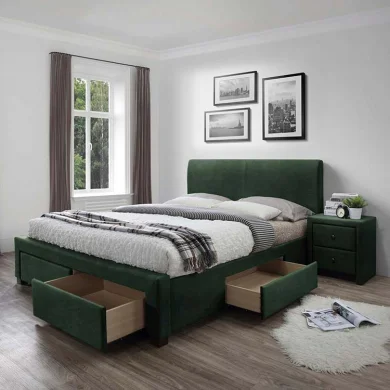 Letto imbottito in velluto con cassettoni 160x200cm verde Quincy