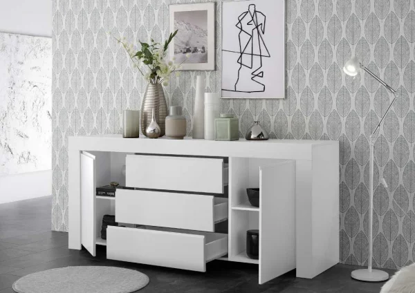 Madia moderna 184x81cm 2 ante 3 cassetti bianco opaco Halston