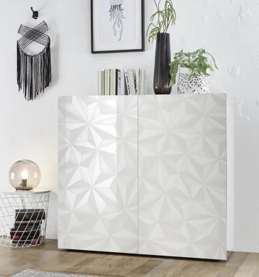 Credenza alta 121x111cm bianco lucido laccato con serigrafia Marvis