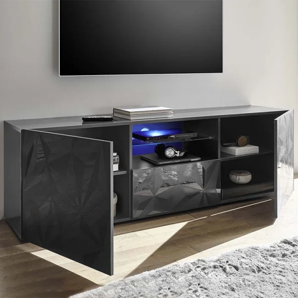 Mobile porta tv 181x57cm grigio lucido con serigrafia Marvis