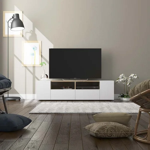 Mobile porta tv 138x36cm soggiorno porta tv 4 ante bianco opaco rovere Ted