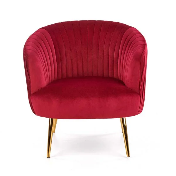 Poltroncina design in velluto bordeaux con gambe oro Romance