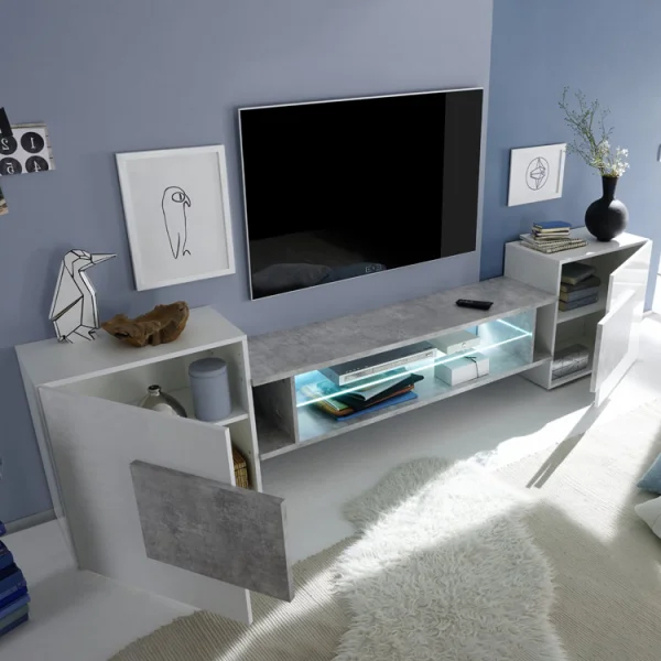 Mobile porta tv 258x61cm moderno laccato bianco lucido Starck