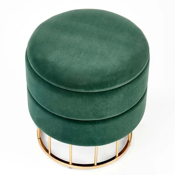 Pouf contenitore design da salotto rotondo in velluto verde Neril