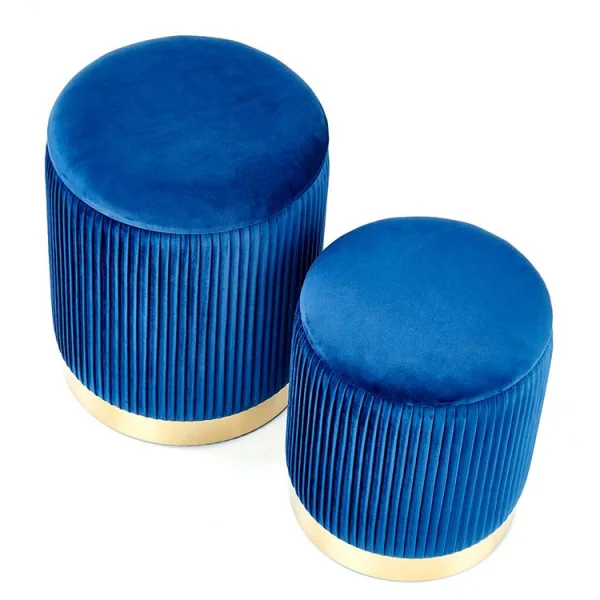 Set 2 pouf in velluto contenitore blu oro Cubal