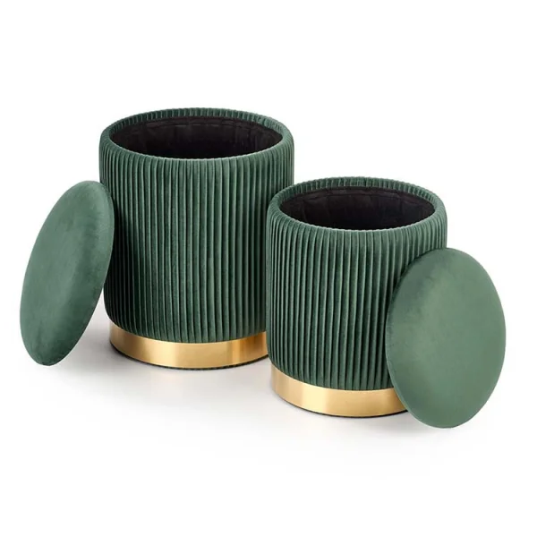 Set 2 pouf design da salotto contenitore in velluto verde Cubal