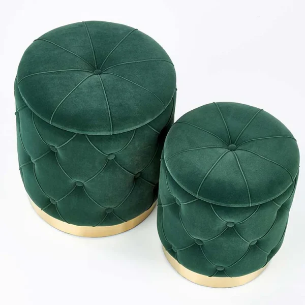 Set 2 pouf moderno contenitore in velluto verde Emil