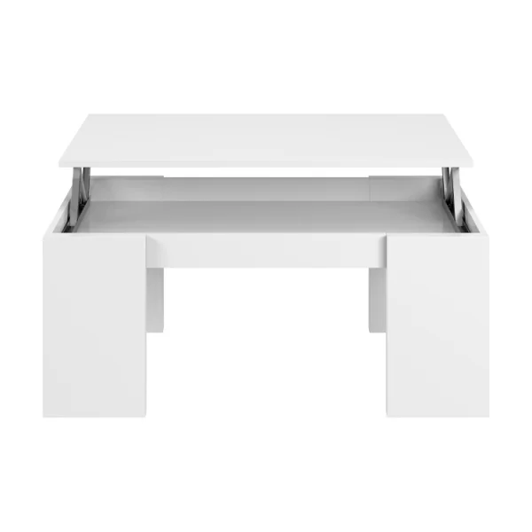 Tavolino da salotto contenitore 100x50cm design elevabile bianco lucido Astor