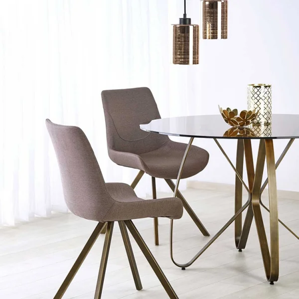 Tavolo 120x120cm da pranzo in vetro rotondo marrone oro antico Ulisse Gihome®