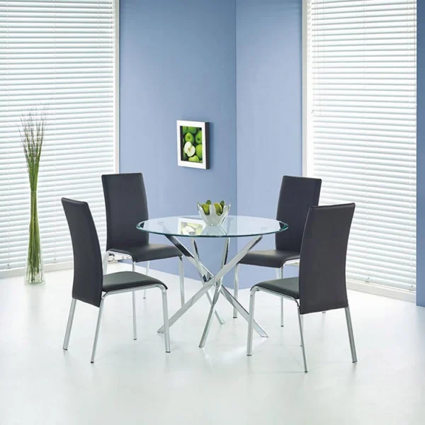 Tavolo in vetro 100x100cm rotondo da pranzo acciaio cromato Minerva Gihome®