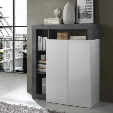 Credenza alta 2 ante soggiorno 108x127cm bianco lucido ossido Invictus