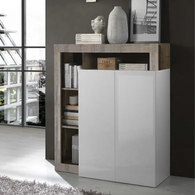 Credenza 108x127cm alta 2 ante soggiorno bianco lucido pero Invictus