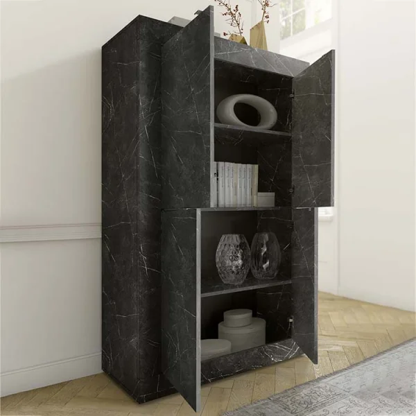 Credenza alta 102x162cm 4 ante effetto marmo nero Eternity