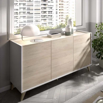 Credenza 155x75cm moderna 3 ante rovere bianco opaco Elmer