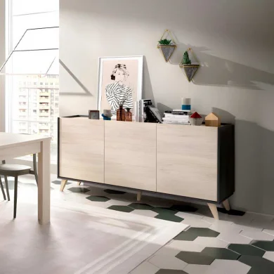 Credenza 155x75cm moderna 3 ante ante rovere grafite Elmer