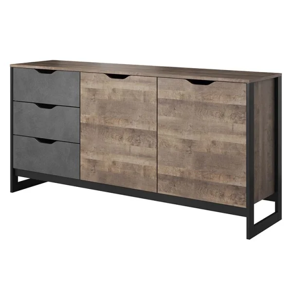 Credenza 161x79cm moderna 2 ante 3 cassetti quercia scura ossido Sandy