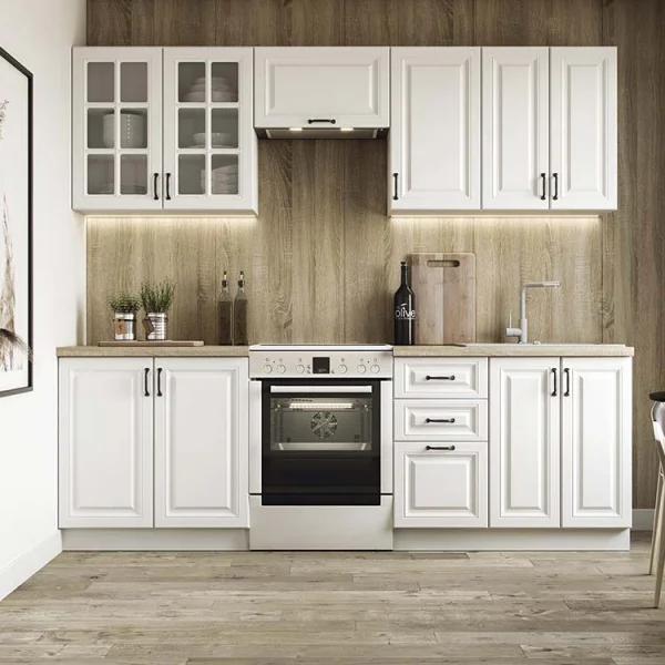 Cucina 240cm completa moderna shabby componibile bianco frassinato rovere Oxford