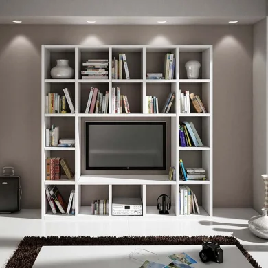 Libreria 218x218cm moderna soggiorno bianco frassinato Kubic 01