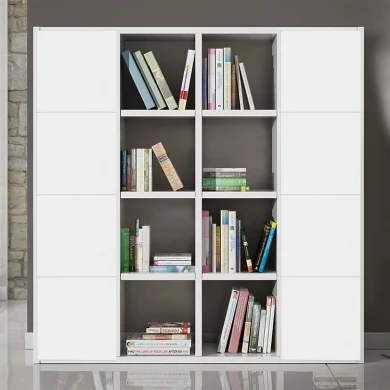 Libreria moderna componibile 175x175cm bianco frassinato Kubic 07