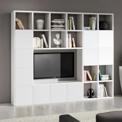 Libreria moderna componibile 261x218cm bianco frassinato Kubic 10