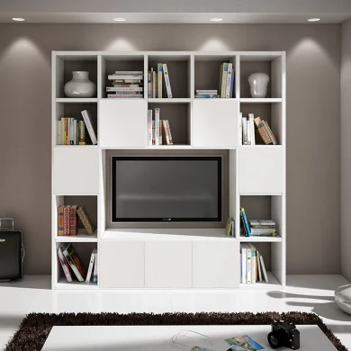 Libreria moderna componibile 218x218cm bianco frassinato Kubic 12