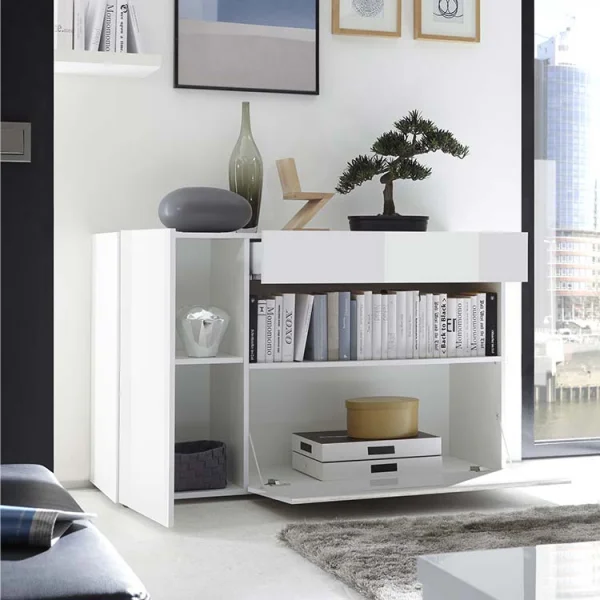 Madia 130x82cm moderna 2 ante 1 cassetto bianco lucido Nice