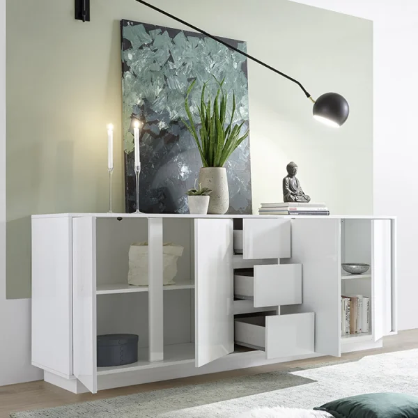 Madia 210x79cm moderna 4 ante 3 cassetti bianco lucido Spirit