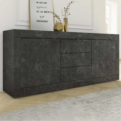 Madia 210x86cm soggiorno 2 ante 3 cassetti effetto marmo nero Eternity