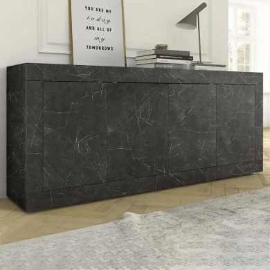 Madia 207x86cm moderna 4 ante effetto marmo nero Eternity